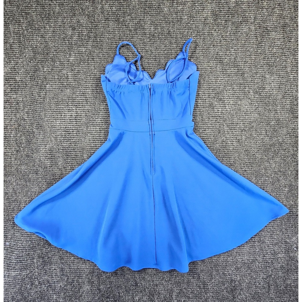 B. Darlin Fit & Flare Dress Womens 3/4 Blue Stretch Scalloped V Neck Party